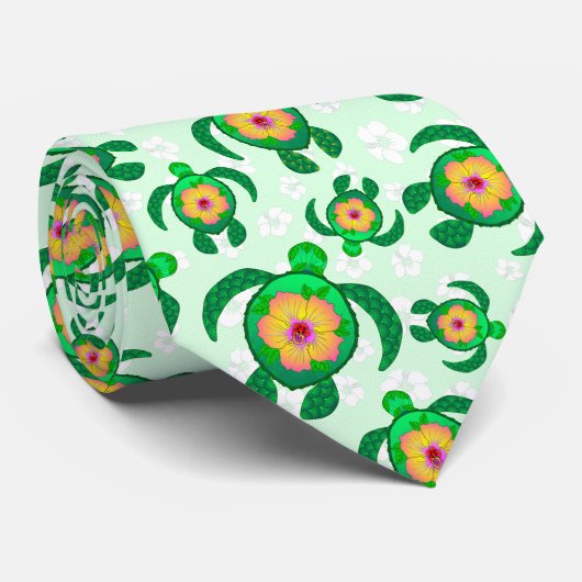 Honu Green Sea Turtles Hibiskus Blume Krawatte (Gerollt)