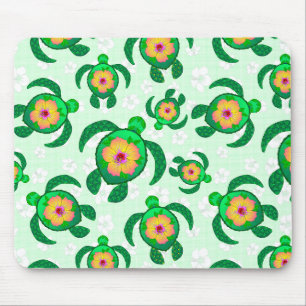 Honu Green Sea Turtles Hibiskus Blume Mousepad