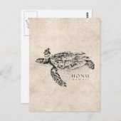 Honu Hawaiian Sea Turtle on Vintag Parchment Postkarte (Vorne/Hinten)