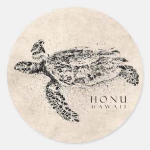Honu Hawaiianische Meeresschildkröte auf altem Per Runder Aufkleber
