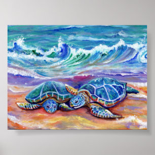 Honu Hugs und Liebe am Strand Hawaiian Poster