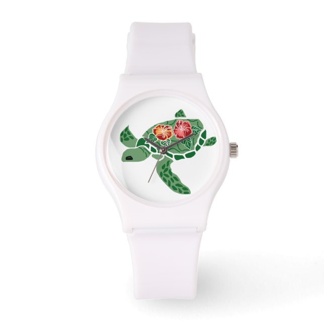 Honu-Meeresschildkröte mit Hibiskus-Uhr Armbanduhr (Vorderseite)