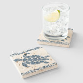 Honu Meeresschildkrötehawaiischer Tapa - Indigo Steinuntersetzer (Seitenansicht)