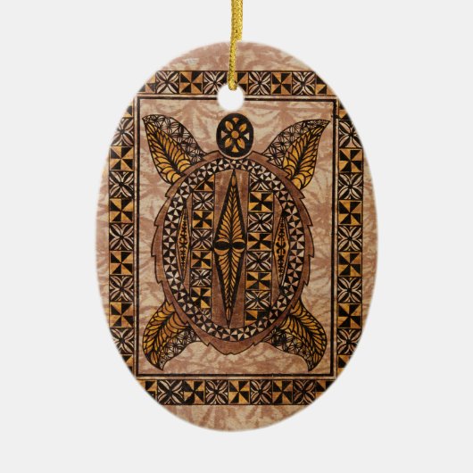 Honu primitive Hawaiianische Tattoo-Tapa Keramikornament (Vorne)