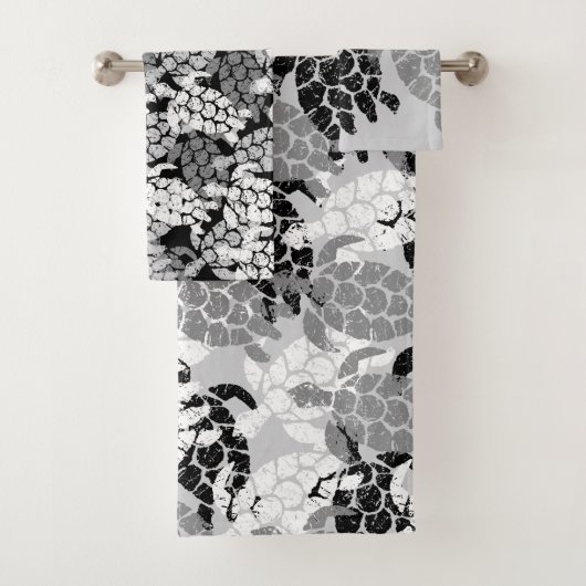 Honu Sea Turtle Hawaiian Coordinates Gray Badhandtuch Set (Insitu)