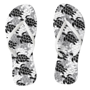 Honu Sea Turtle Hawaiian Tapa Black Badesandalen