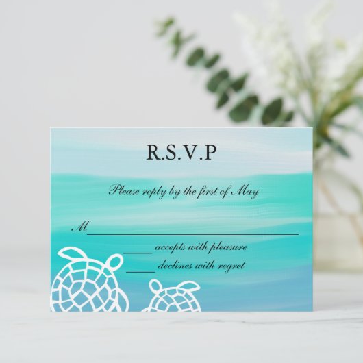 Honu Sea Turtles Beach Wedding UAWG Response RSVP Karte (Stehend Vorderseite)