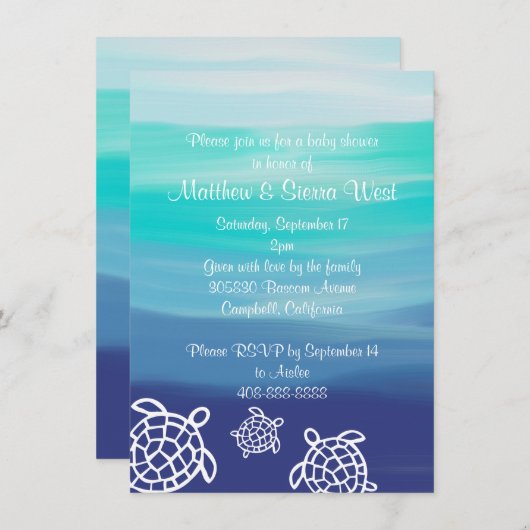 Honu Sea Turtles Paare Babydusche Einladung (Vorne/Hinten)