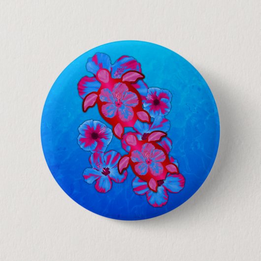 Honusschildkröten und Hibiskus-Blume Button (Vorderseite)