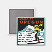 HOOD OREGON - Vintage Travel Magnet (Vorderseite/Rückseite)
