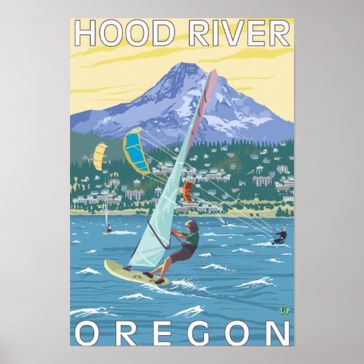 Hood River, ORWind Surfers & Kite Boarders Poster (Vorne)
