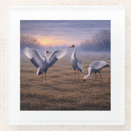 Hooded Cranes in Winter -  Glasuntersetzer
