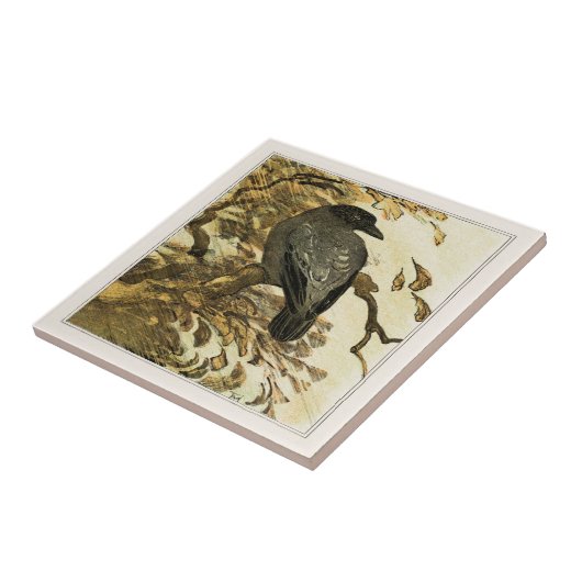 Hooded Crow auf Zweigniederlassung Viktorianisch A Fliese (Seite)