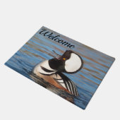 Hooded Merganser Calling Fußmatte (Schrägansicht)