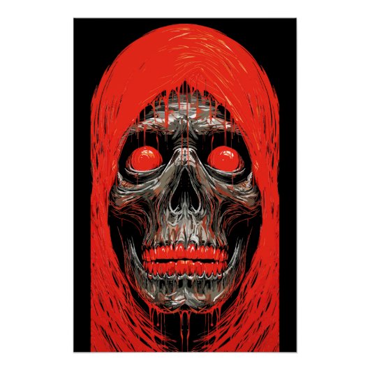 Hooded Skull in Fiery Red Design Poster (Vorderseite)