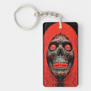Hooded Skull in Fiery Red Design Schlüsselanhänger