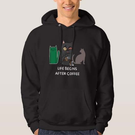 Hoodie Cat Bilder für Kaffeeliebhaber schwarz (Vorderseite)