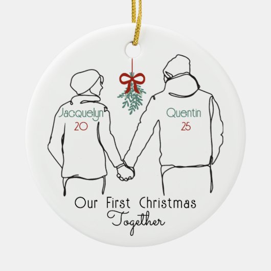 Hoodie Couple First Christmas Keramik Ornament (Vorne)