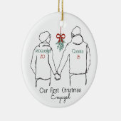 Hoodie Couple First Christmas Verlobt Keramik Ornament (Rechts)