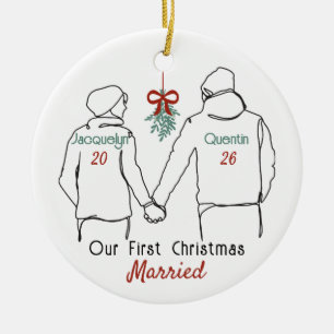 Hoodie-Paar erstes Weihnachten verheiratet Keramik Ornament