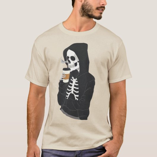 Hoodie Skeleton Drink Coffee T-Shirt (Vorderseite)
