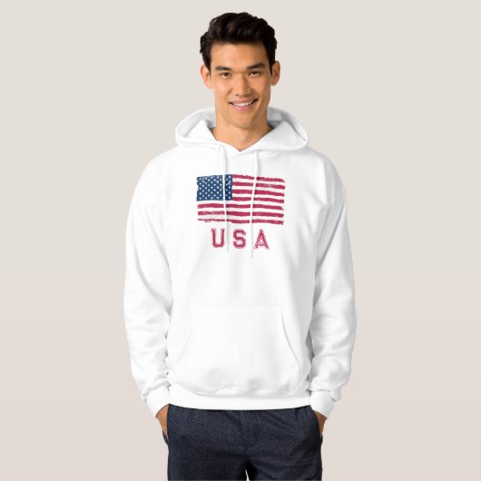 Hoodie (Vintag Look US Flag) (Red Text) (Vorne ganz)