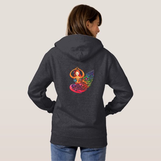 Hoodie with Yoga Meditation Rainbow Woman Design (Schwarz voll)