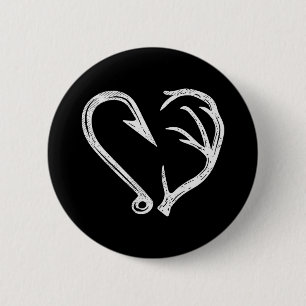 Hook Antler Heart Liebe Fischfang Jagd Hirsche H Button