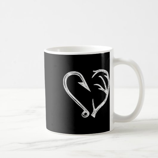 Hook Antler Heart Liebe Fischfang Jagd Hirsche H Kaffeetasse (Rechts)