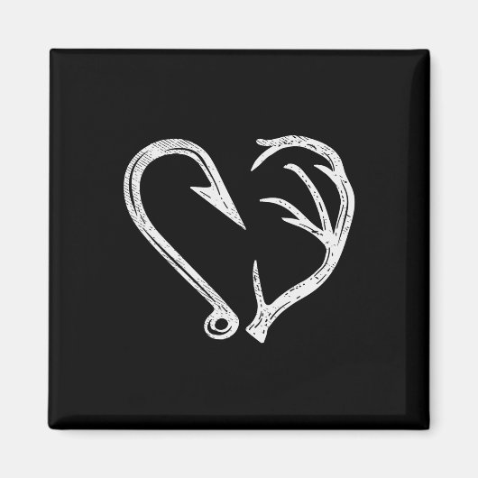 Hook Antler Heart Liebe Fischfang Jagd Hirsche H Magnet (Vorne)