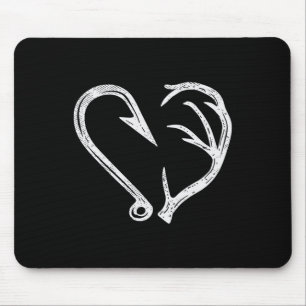 Hook Antler Heart Liebe Fischfang Jagd Hirsche H Mousepad