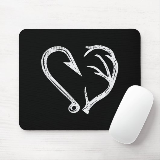 Hook Antler Heart Liebe Fischfang Jagd Hirsche H Mousepad (Mit Mouse)