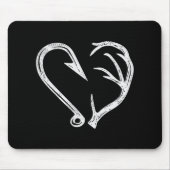 Hook Antler Heart Liebe Fischfang Jagd Hirsche H Mousepad (Vorne)