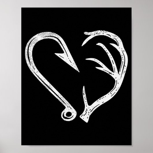 Hook Antler Heart Liebe Fischfang Jagd Hirsche H Poster (Vorne)