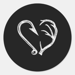 Hook Antler Heart Liebe Fischfang Jagd Hirsche H Runder Aufkleber