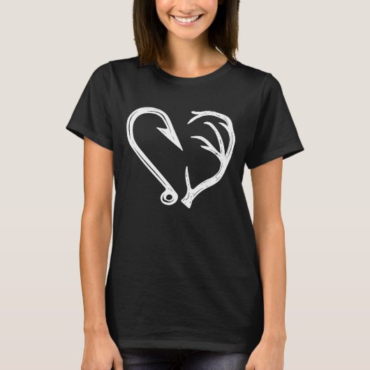 Hook Antler Heart Liebe Fischfang Jagd Hirsche H T-Shirt (Vorderseite)