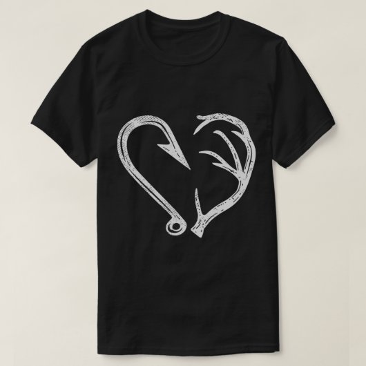Hook Antler Heart Liebe Fischfang Jagd Hirsche H T-Shirt (Design vorne)