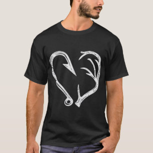 Hook Antler Heart Liebe Fischfang Jagd Hirsche H T-Shirt