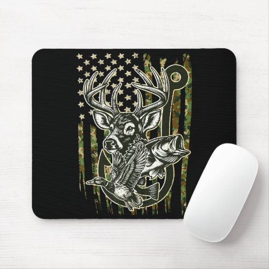 Hook Antler Heart Love Fishing Hunting Fish Deer H Mousepad (Mit Mouse)