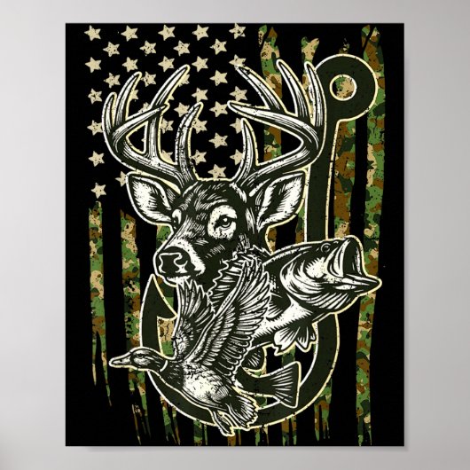 Hook Antler Heart Love Fishing Hunting Fish Deer H Poster (Vorne)
