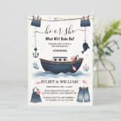 Hook Bait Fun Wood Fish Gender Reveal Einladung (Stehend Vorderseite)