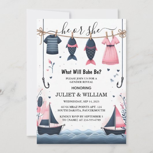 Hook Bait Fun Wood Fish Gender Reveal Einladung (Vorderseite)