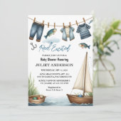 Hook Bait Fun Wood Little Fisherman Baby Shower Einladung (Stehend Vorderseite)