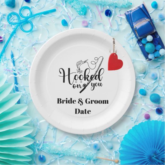 Hook dich für das Angeln mit Liebe Hochzeit Pappteller (Party)