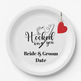 Hook dich für das Angeln mit Liebe Hochzeit   Pappteller