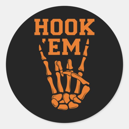 Hook em Skeleton Horns Halloween Runder Aufkleber (Vorderseite)