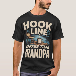Hook Line Coffee Time Großvater Angel Morgen T-Shirt