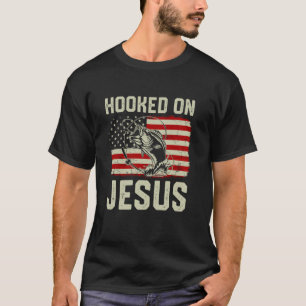Hook On Jesus Bassfischen Amerikanische Flagge Rel T-Shirt