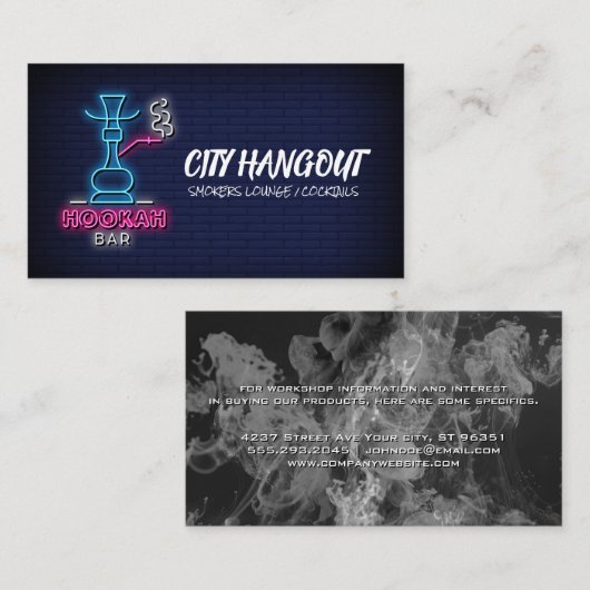 Hookah Neon Sign | Ziegelmauer und Rauch Visitenkarte (Vorne/Hinten)