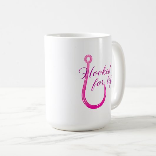 Hooked for Life Pink Fishing Hook Kaffeetasse (VorderseiteRechts)
